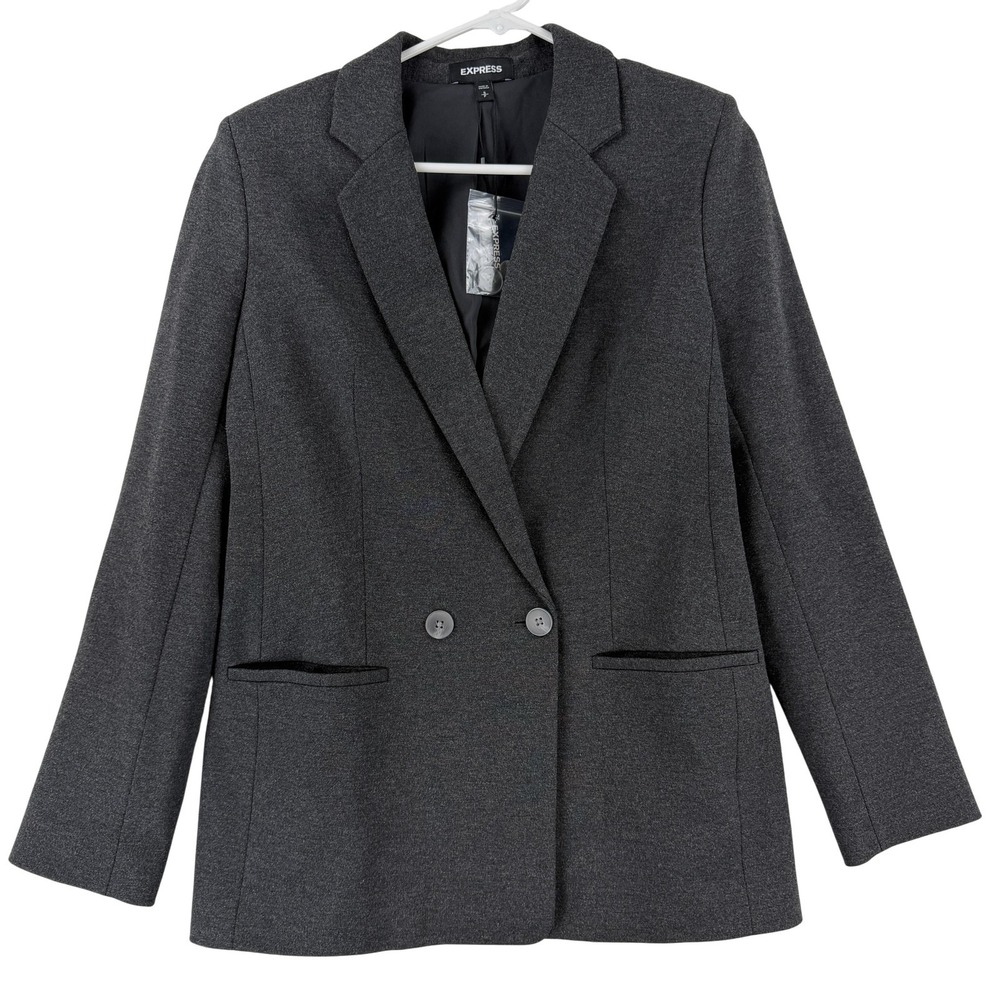 Express Blazer Womens Small Gray‎ Stretch Two Button Lined Suit Jacket Work